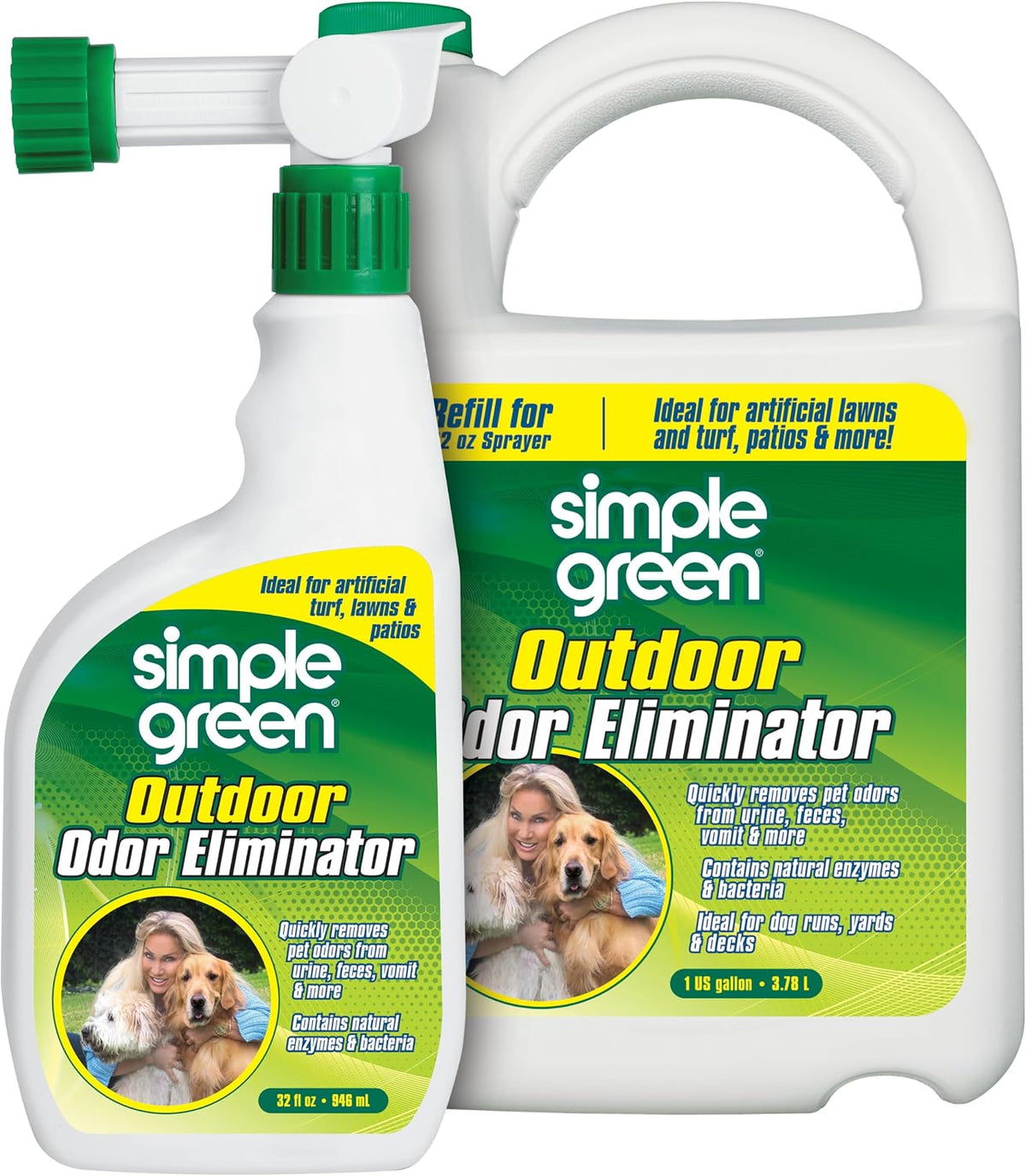 Simple Green Outdoor Odor Eliminator for Pets, Dogs, Ideal for Artificial Grass & Patio (32 oz Hose End Sprayer & 1 Gallon Refill)