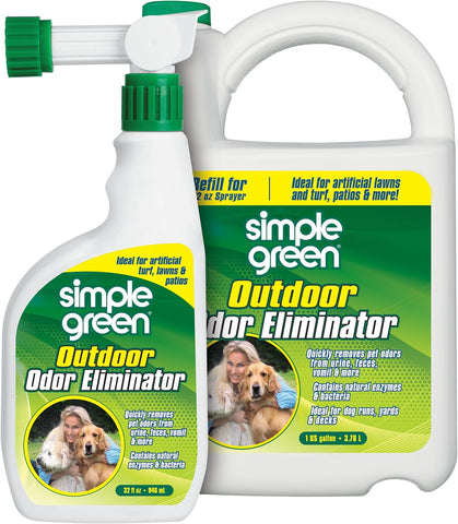 Simple Green Outdoor Odor Eliminator for Pets, Dogs, Ideal for Artificial Grass & Patio (32 oz Hose End Sprayer & 1 Gallon Refill)