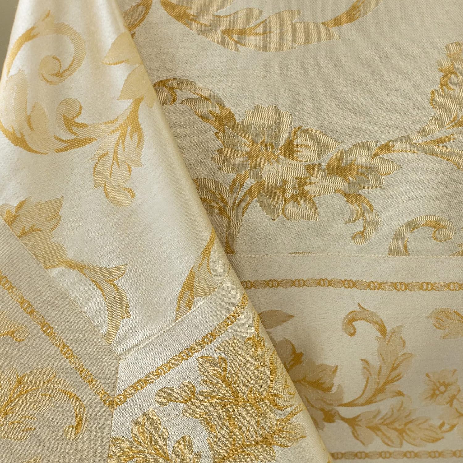 Benson Mills Harmony Scroll Woven Damask Fabric Tablecloth, Everyday, Parties, Special Occasions, Weddings and Holiday Table Cloth (60" X 120" Rectangular, Silver – Gold)
