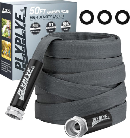 Garden Hose 50ft, Made of TPU(Not PVC), Ultra-Light & Flexible Water Hose, Non-Shrinking, Easy to Store, Drinking Water Safe Material, All-weather, Black&Gray