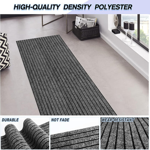Custom Size Backed Non-Slip Area Rugs Runner, Easy Clean, Waterproof Runner Rugs for Hallway Entryway, Kitchen, Laundry, 2FT x 7FT, Gray Stripe