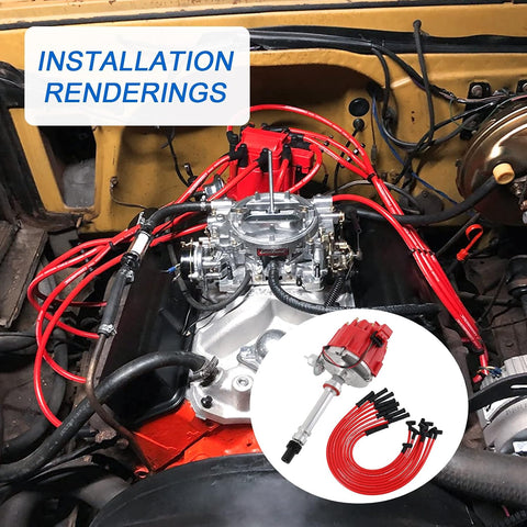 HEI Distributor with Spark Plug Wires Replacement for Chevy SBC 350 BBC 454