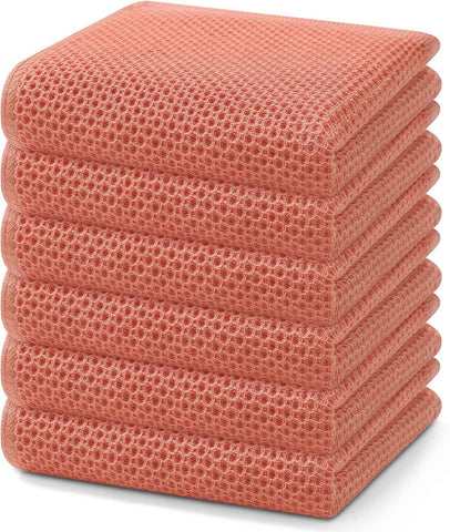 Homaxy 100% Cotton Waffle Weave Kitchen Dish Towels 6-Pack, Coral