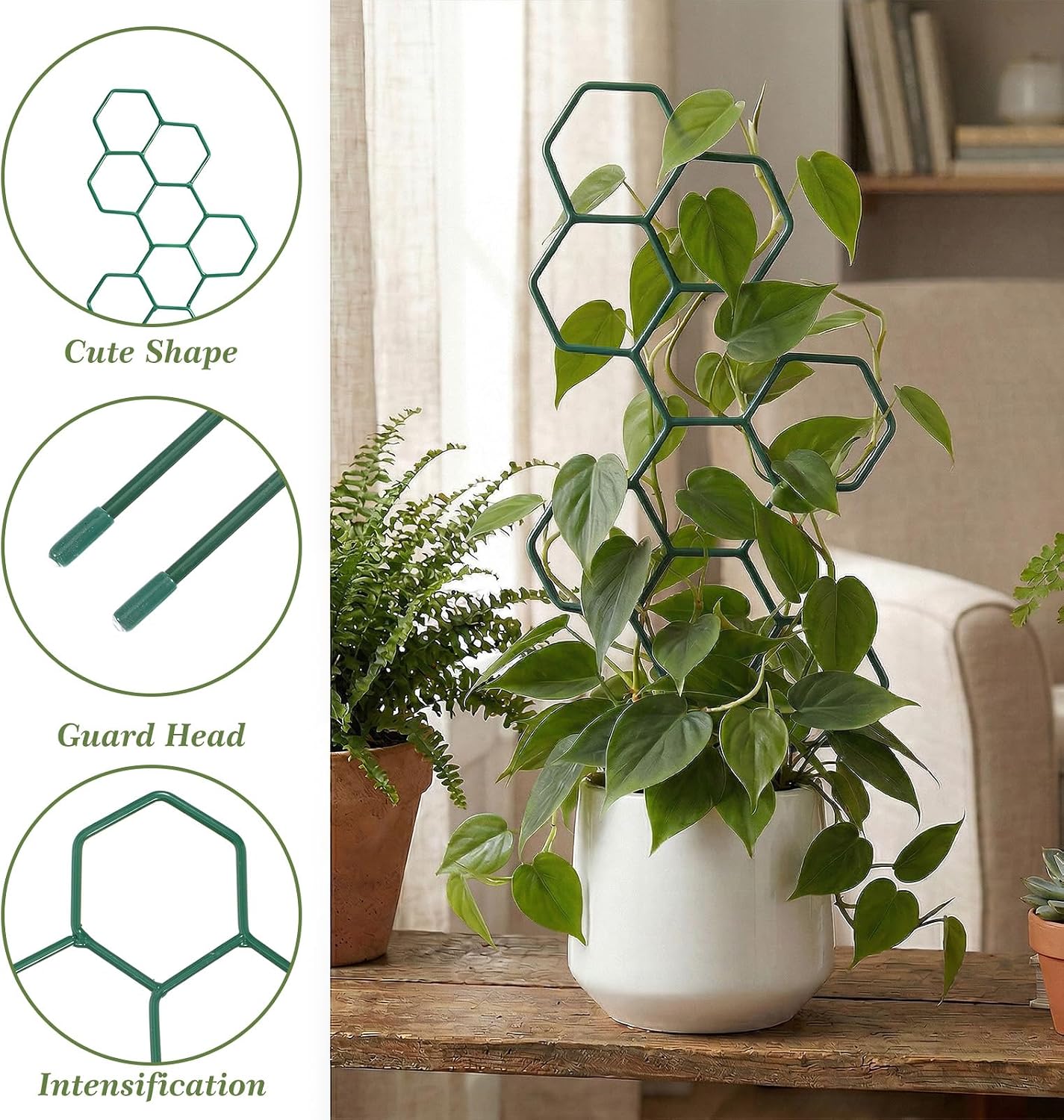 Small Trellis for Potted Plants, 14 Inch Indoor Trellis for Climbing Plants Honeycomb Shape Metal Plant Trellis for Pots Plant Climbing Support for Flower Hoya Pothos Houseplants(Green)