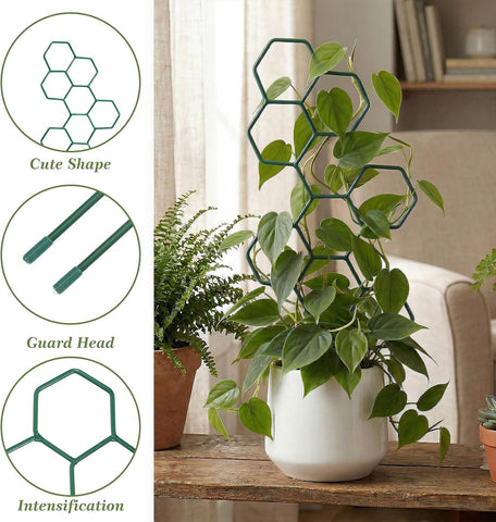 Small Trellis for Potted Plants, 14 Inch Indoor Trellis for Climbing Plants Honeycomb Shape Metal Plant Trellis for Pots Plant Climbing Support for Flower Hoya Pothos Houseplants(Green)