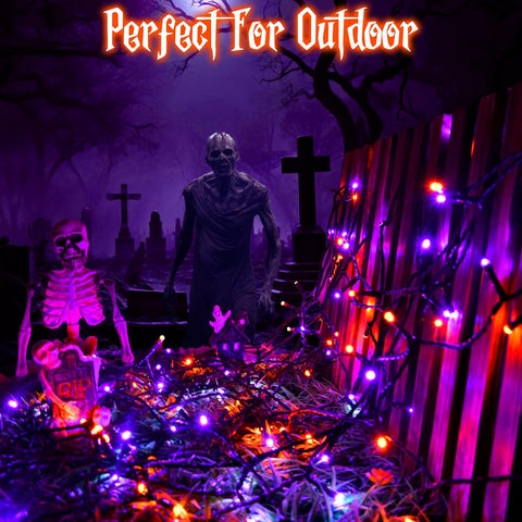 Halloween Lights String Total 100LED Battery Operated Outdoor 8 Modes with Timer 16.4Ft*2, 50LED*2 Waterproof Fairy Lights Indoor for Halloween Decor, Orange&Purple, 2-Pack