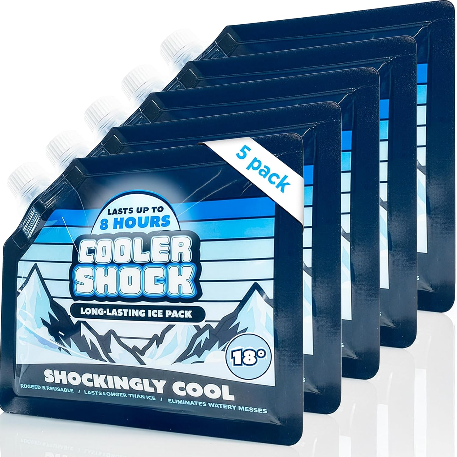 Cooler Shock Reusable Ice Packs for Cooler - Long Lasting Cold Freezer Packs for Coolers and Lunch Boxes - Cooler Ice Packs for Camping Gear, Fishing, Road Trips, Beach Must Haves
