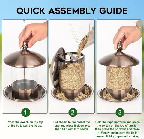 Gbekery Metal Bird Feeders for Outdoors Hanging, 360° Feeding Tray, Copper