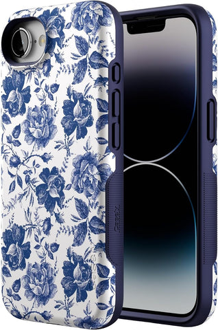 Casely iPhone 16e Case | Rose to Fame | Blue & White Floral | Bold Protective Design | Compatible with MagSafe