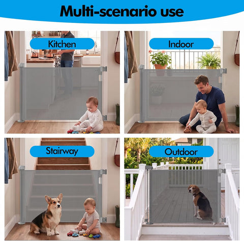 Retractable Baby Gate 55 Inch Wide for Indoor & Outdoor, Mesh Safety Gate