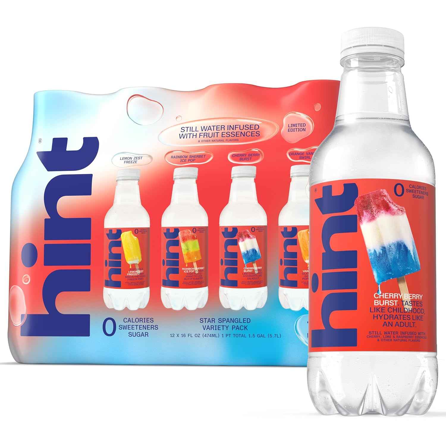Hint Flavored Water Zero Sugar 0 Calories - Star Spangled Variety (12 pack)