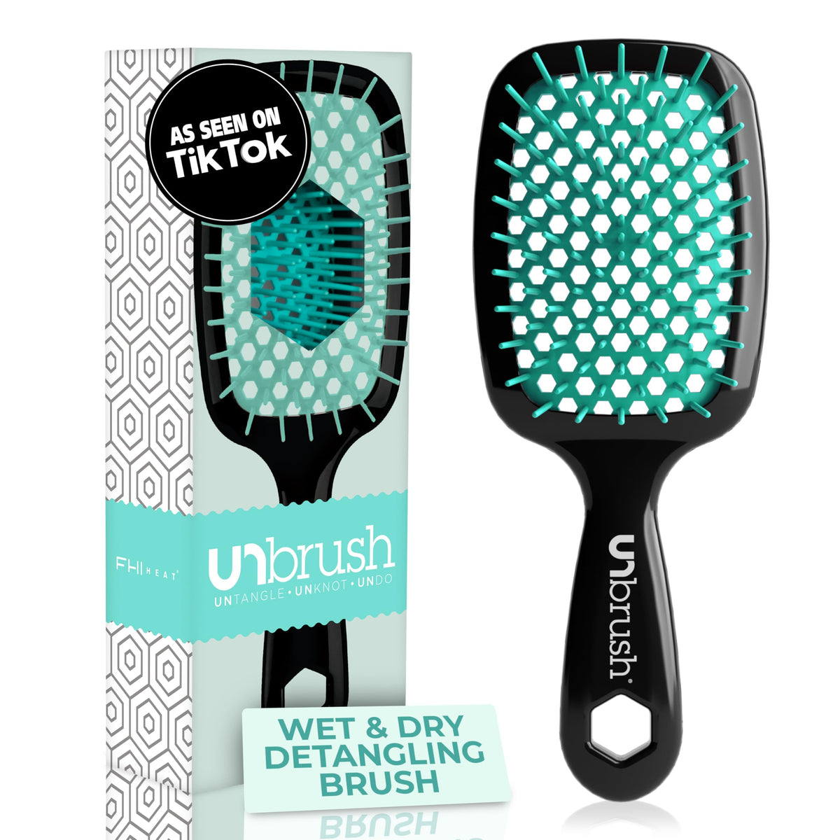 FHI Heat UNbrush Detangling Brush for Pain-Free Brushing on All Wet or Dry Hair Types — Durable DuoFlex Anti-Static Bristles, Lightweight Handle, Vented Hair Brush, Lagoon