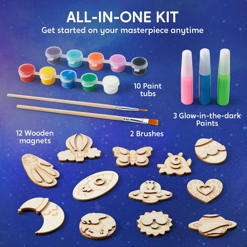 JOYIN 12 Glow in The Dark Wooden Magnets for Kids, Paint Your Own Arts and Crafts Painting Kit, Halloween Crafts Birthday Parties and Family Crafts Gift, Party Favors for Boys Girls Ages 3+