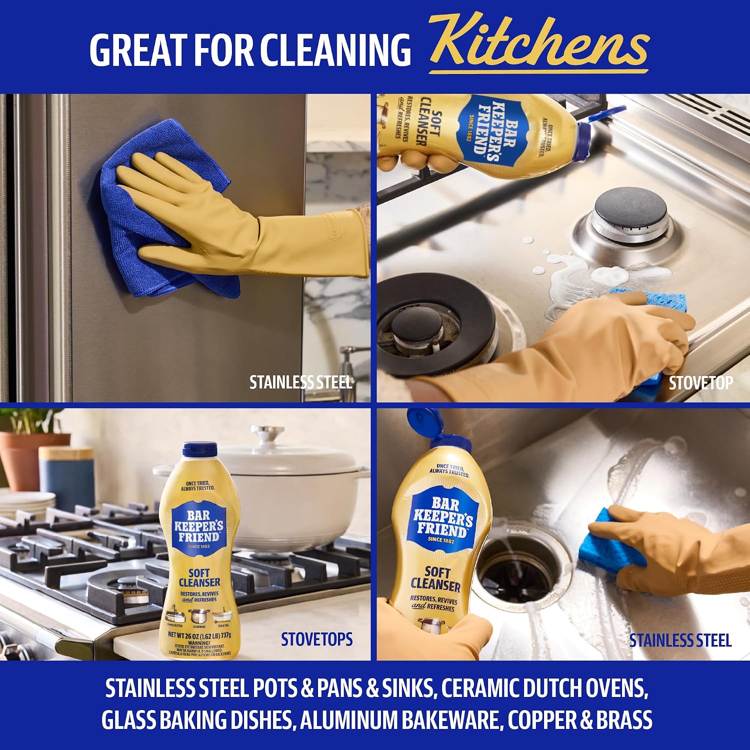 Bar Keepers Friend Soft Cleanser Liquid, 13 oz x 2, Multipurpose Surface Cleaner, Soap Scum & Grease from Stainless Steel & More