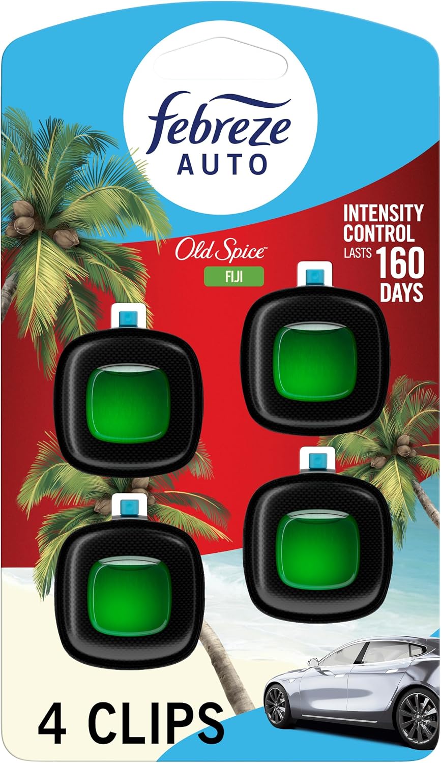 Febreze Odour-Fighting Auto Air Freshener, Car Vent Clip, Old Spice Fiji, 4ct