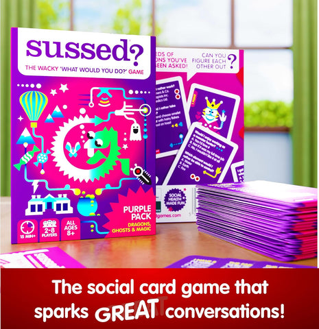 SUSSED Wacky ‘What Would You Do?’ Fantasy Card Game - Fun for Girls, Boys & Tweens - for Kids Ages 8 and Up, 2-8 Players, 15-30 Min Playtime - Purple Deck: Dragons, Space & Magic