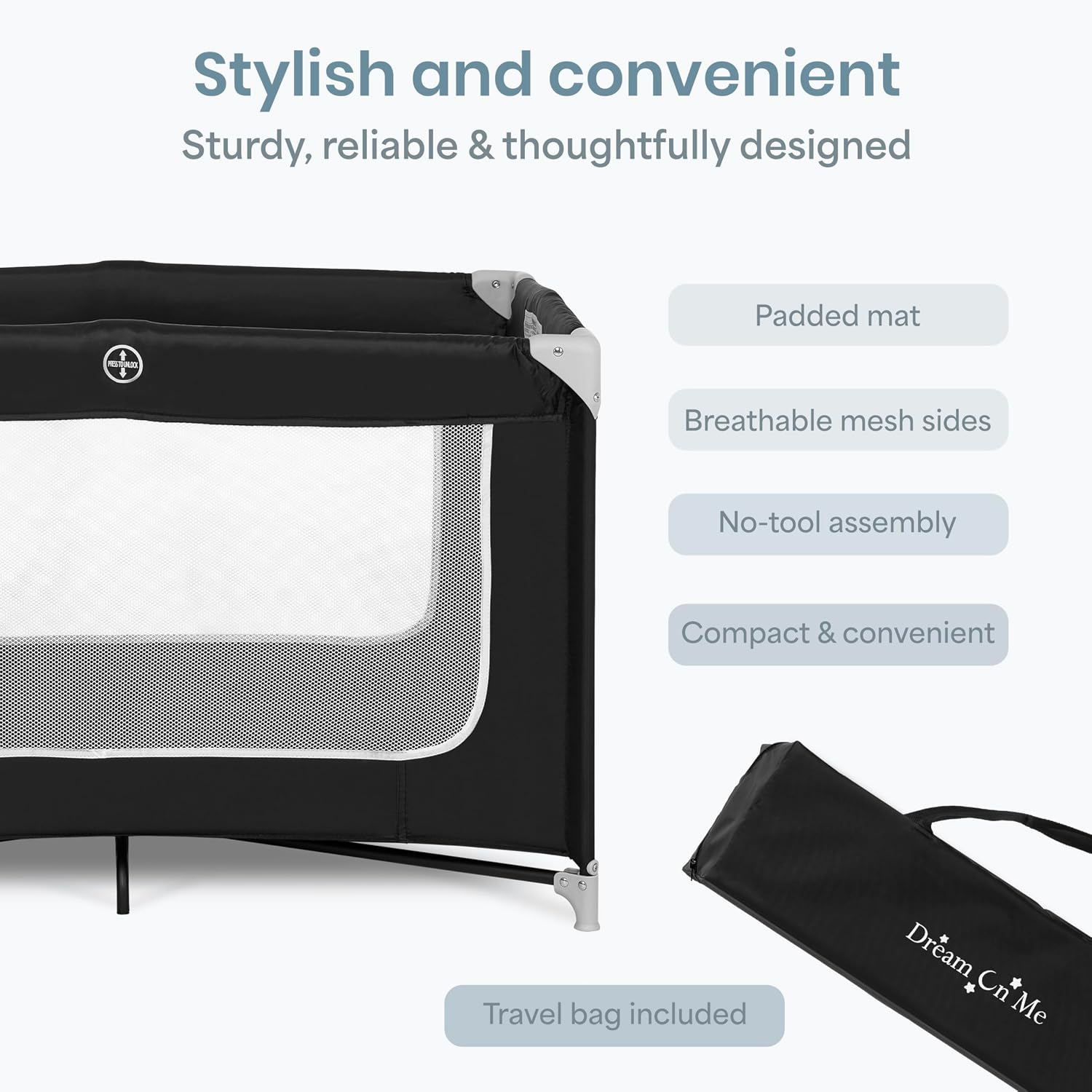 Dream On Me Zodiak Portable Playard, Compact for Travel, Carry Bag, Black