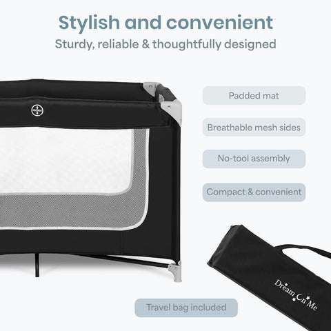 Dream On Me Zodiak Portable Playard, Compact for Travel, Carry Bag, Black