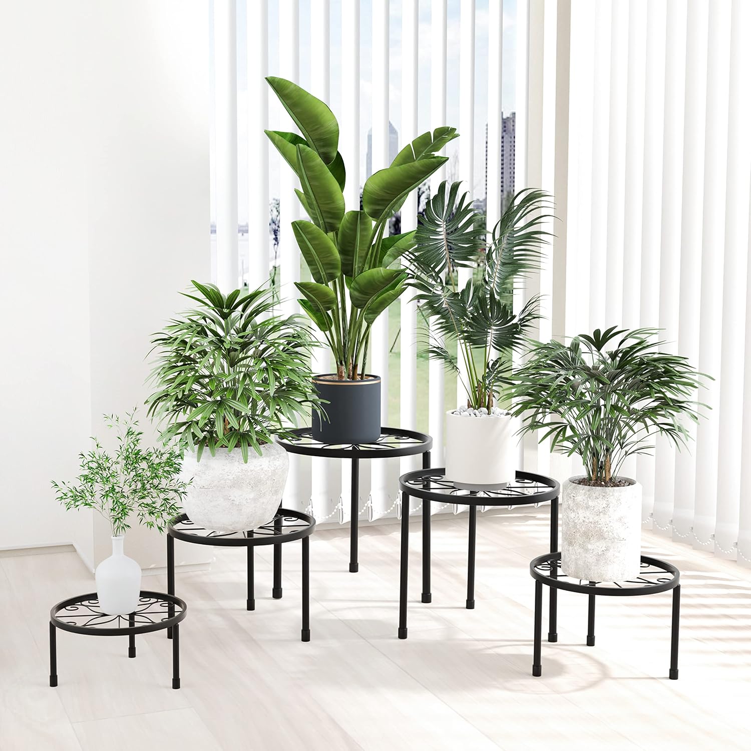 Linpla 5-Pack Decent Metal Plant Stand Indoor Outdoor Low Plant Shelf