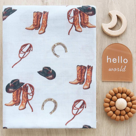 LifeTree Muslin Swaddle Blankets, Western Baby Swaddles for Boys Girls Newborn, Soft Large 47" x 47", Cowboy Boot Print Baby Blanket, 70% Viscose from Bamboo and 30% Cotton