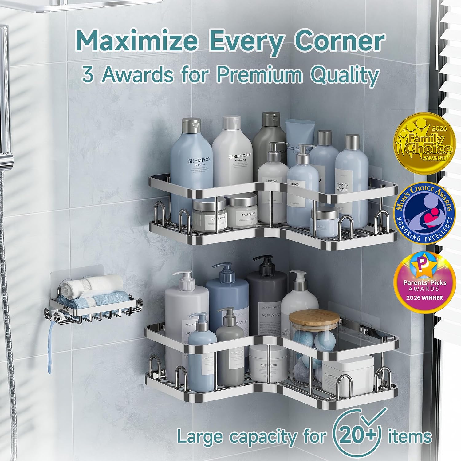 Veken Corner Shower Caddy 3-Pack, Advanced Rustproof Design&Stable Storage