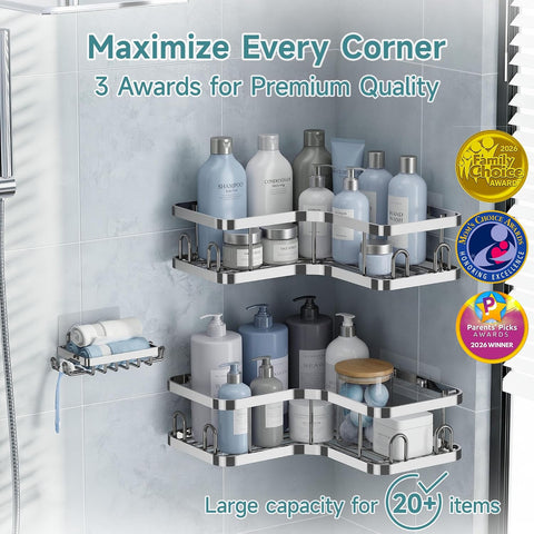 Veken Corner Shower Caddy 3-Pack, Advanced Rustproof Design&Stable Storage
