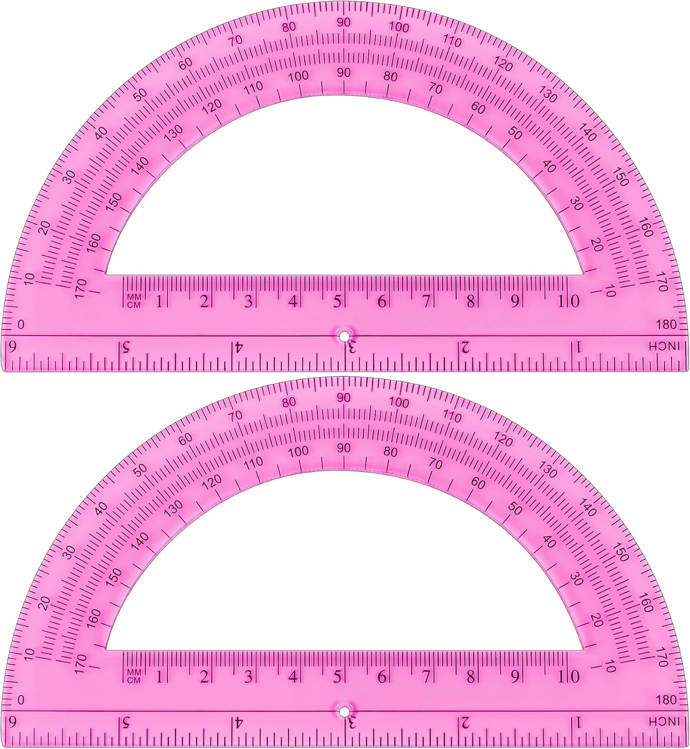 Unjoo Plastic Protractor 6 Inch Math Protractors 180 Degrees, 2 Pack (Pink)