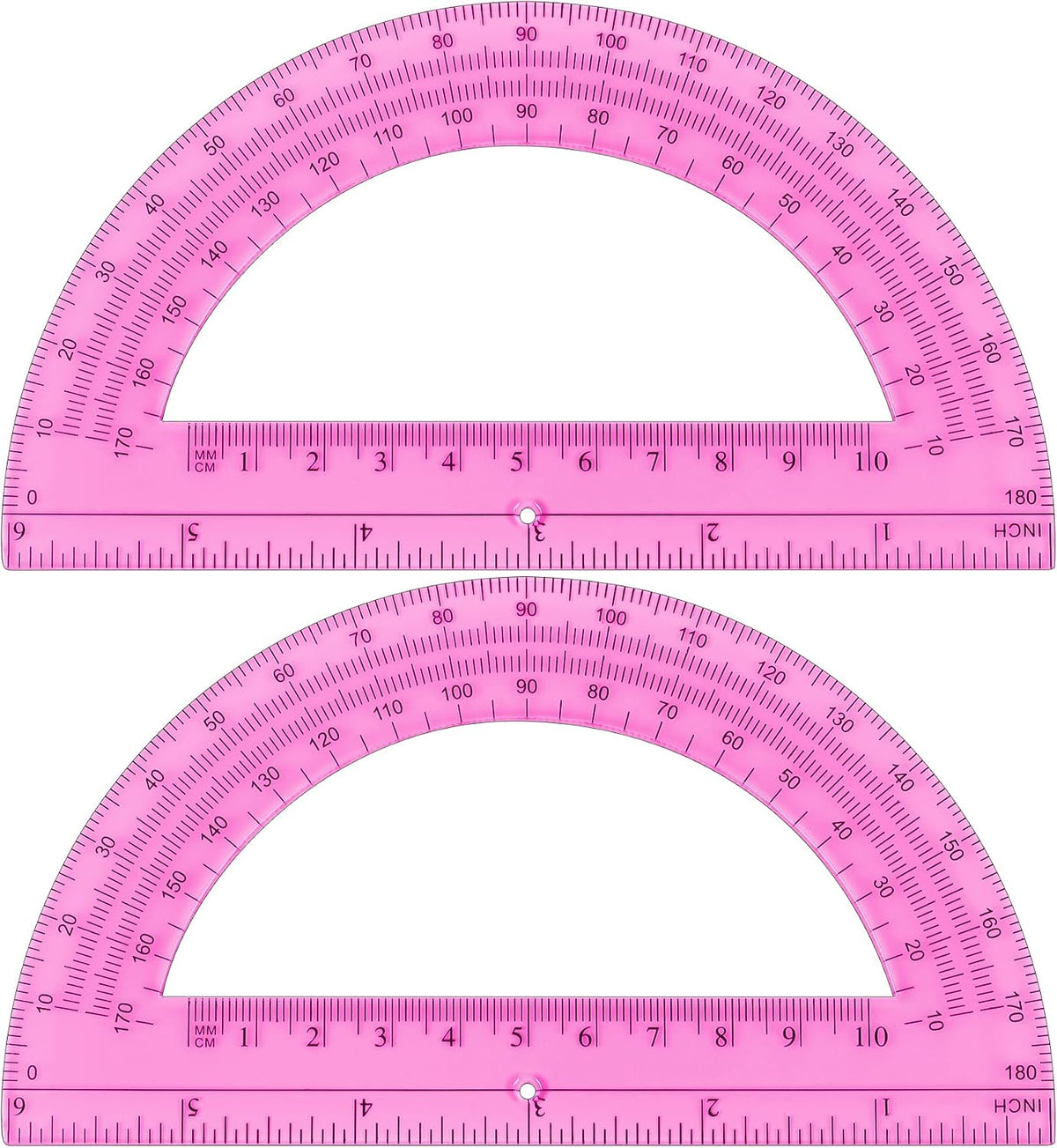 Unjoo Plastic Protractor 6 Inch Math Protractors 180 Degrees, 2 Pack (Pink)