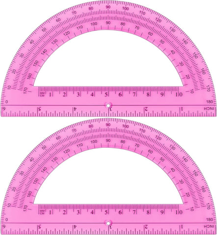 Unjoo Plastic Protractor 6 Inch Math Protractors 180 Degrees, 2 Pack (Pink)