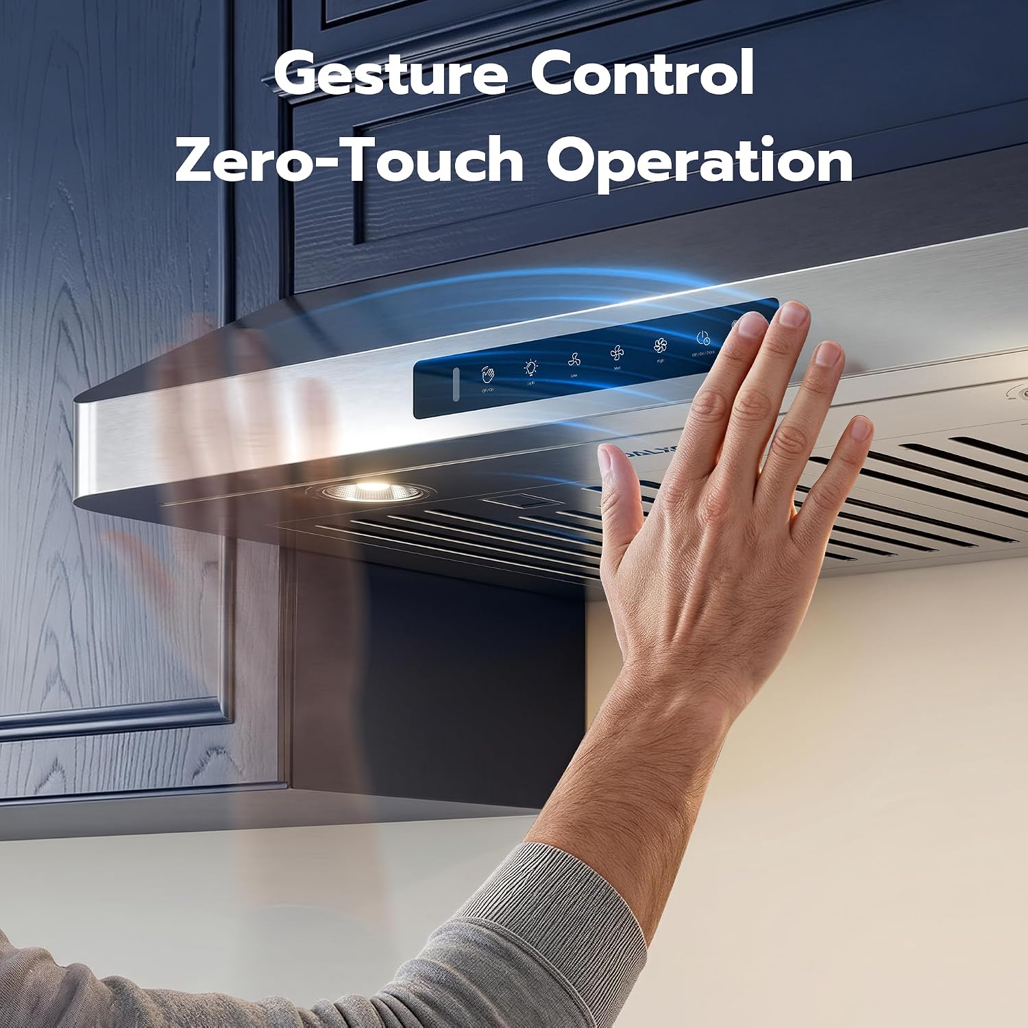 IKTCH 30 Inch Under Cabinet Range Hood with 900-CFM, 4 Speed Gesture Sensing&Touch Control Panel, Stainless Steel Kitchen Vent with 2 Pcs Baffle Filters(IKC01-30)