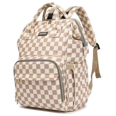 GAIVP Baby Diaper Bag Backpack for Mom, Large Capacity Travel Nappy Bag for Boys & Girls with Stroller Straps,Insulated Pockets (Corduroy Checkered Brown)