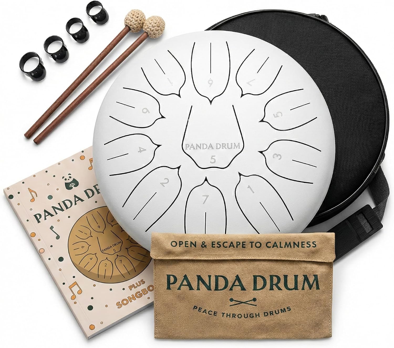 Panda Drum Plus (White) | Steel Tongue Drum for Inside & Outside | 11 Inch