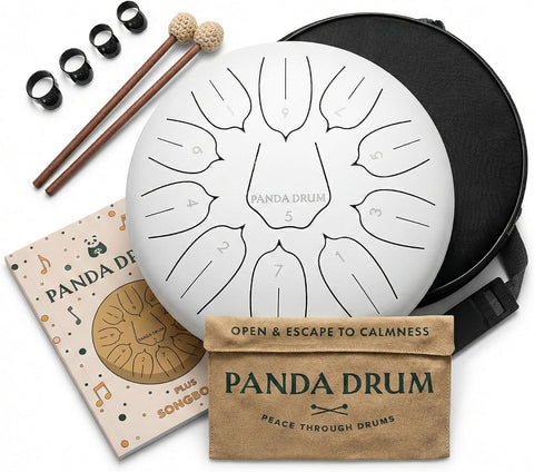 Panda Drum Plus (White) | Steel Tongue Drum for Inside & Outside | 11 Inch