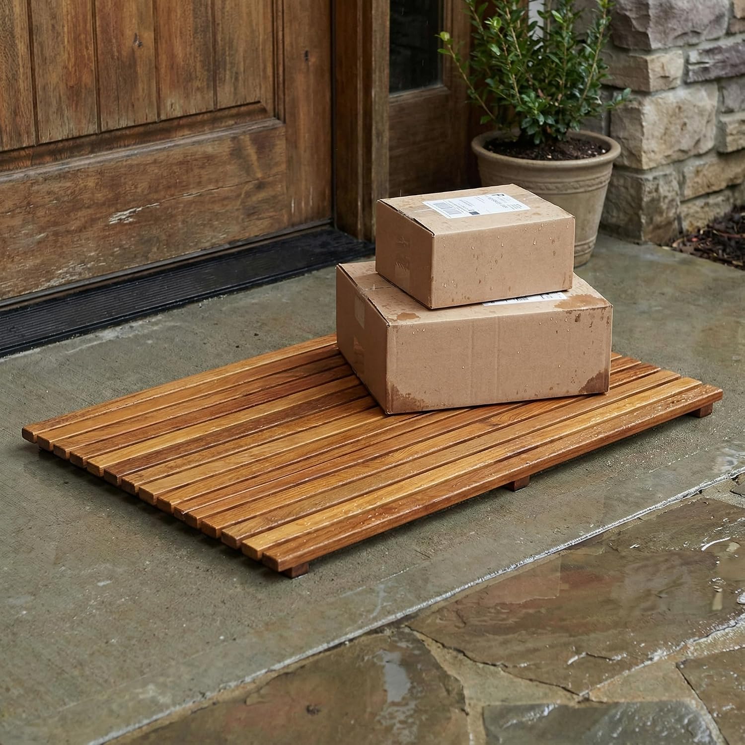 Bare Decor Zen Spa Shower or Door Mat in Solid Teak Wood and Oiled Finish, 31.5 by 19.5-Inch