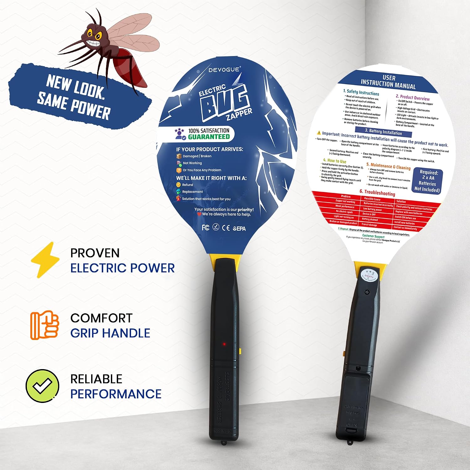 DEVOGUE® Electric Fly Swatter Bug Zapper Battery Operated Flies Killer Indoor and Outdoor Pest Control Mosquito Zapper and Insect Catcher Racket