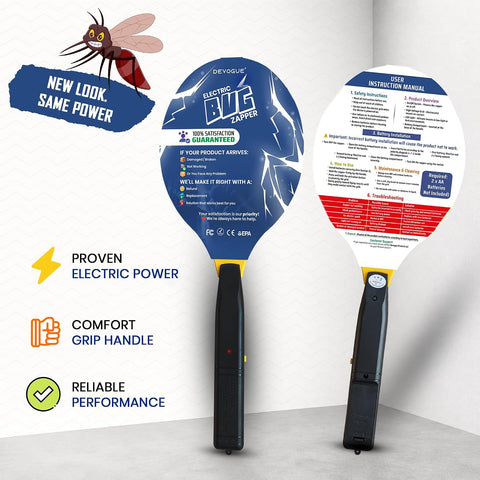 DEVOGUE® Electric Fly Swatter Bug Zapper Battery Operated Flies Killer Indoor and Outdoor Pest Control Mosquito Zapper and Insect Catcher Racket