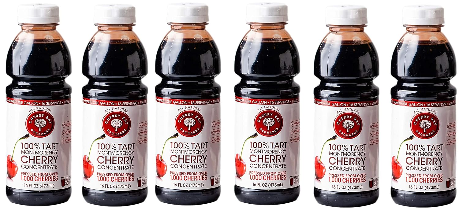 Cherry Bay Orchards Tart Cherry Concentrate (6 Pack 16 Oz Bottle, 96 Oz/2.8 Liters Total) - All Natural Juice Sleep Aid - GMO & Gluten Free, Kosher Certified, No Added Sugar or Preservatives