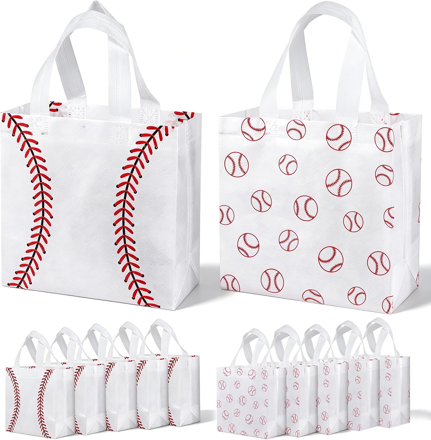 12 Pack Baseball Goodie Bags with Handles: Reusable Non-Woven Baseball Party Favor Bags for Kids Birthday Party, Game Day Gift Bag for Candy, Snacks, Treat, Team Celebration & School Events