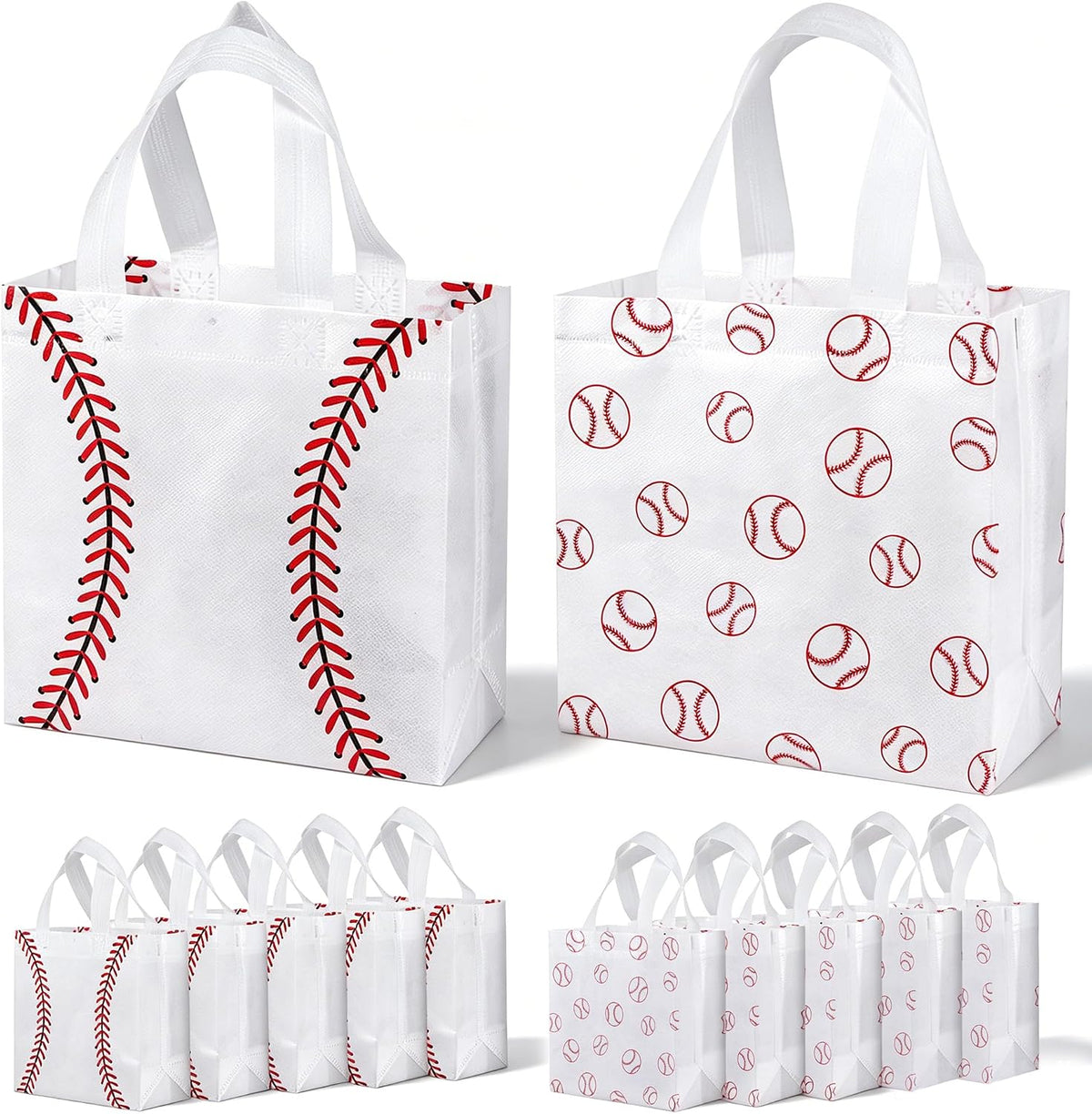 12 Pack Baseball Goodie Bags with Handles: Reusable Non-Woven Baseball Party Favor Bags for Kids Birthday Party, Game Day Gift Bag for Candy, Snacks, Treat, Team Celebration & School Events