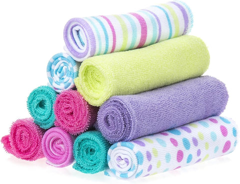 Spasilk Washcloth Wipes Set for Newborn Boys and Girls, Soft Terry Washcloth Set, Pack of 10, Aqua Bubbles