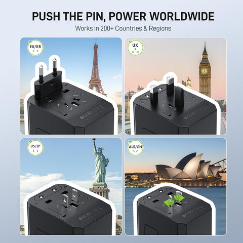 EPICKA Universal Travel Adapter with 1AC/3 USB-C/2 USB-A Ports