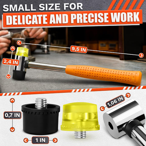 Small Orange Rubber Mallet Hammer 25mm, Double Faced Non Marring Head
