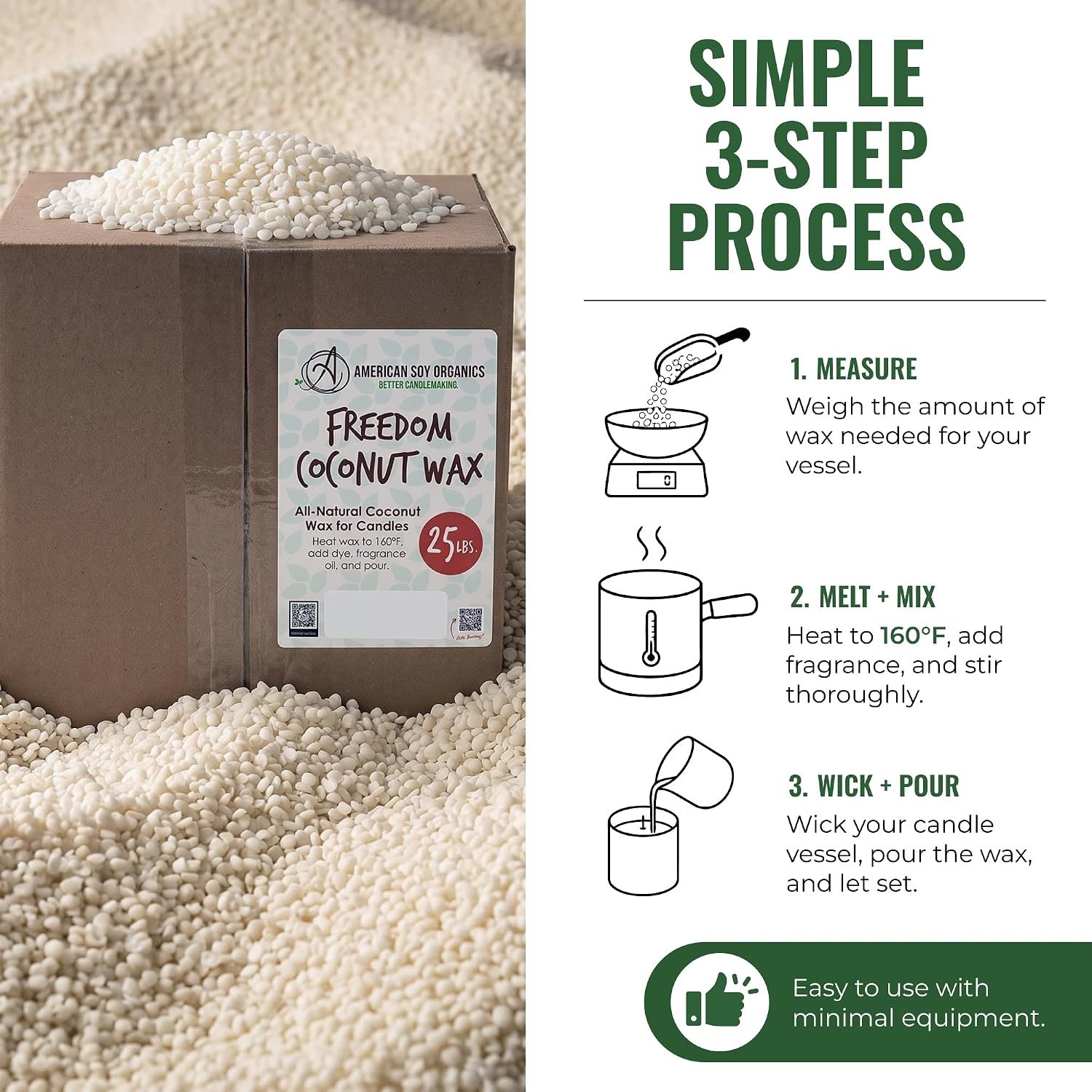 American Soy Organics Freedom Coconut Soy Wax Beads, Candle Wax, 25 lbs