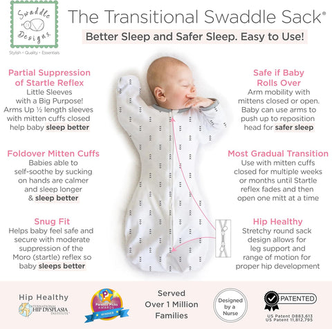 SwaddleDesigns Transitional Swaddle Sack, Cotton, Tiny Arrows, 6-9mo