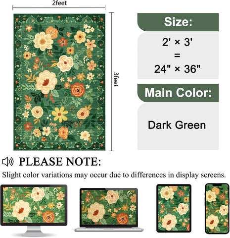 DUKINO 2x3 Entryway Rug, Door Mat Soft Washable Rug Non Slip, Dark Green
