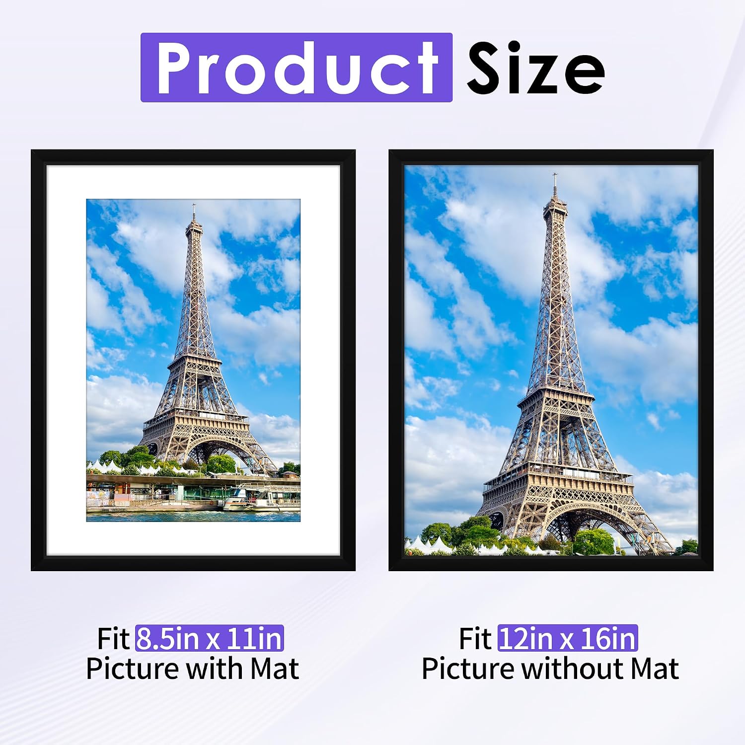 NEXCOVER 12x16 Frame Matted to 8.5x11, Black 2PK Picture Frames 12 x 16 for Horizontal and Vertical Wall Hanging, Lightweight Photo Frames with HD Plexiglass for Poster, Art Painting, Puzzle, Gallery