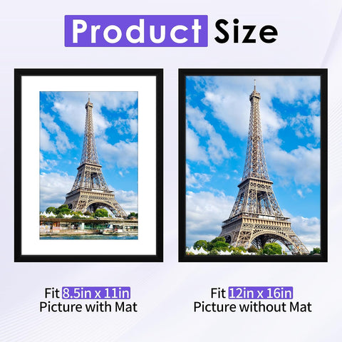 NEXCOVER 12x16 Frame Matted to 8.5x11, Black 2PK Picture Frames 12 x 16 for Horizontal and Vertical Wall Hanging, Lightweight Photo Frames with HD Plexiglass for Poster, Art Painting, Puzzle, Gallery
