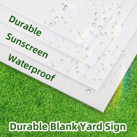 4 Pack Blank Yard Signs 17 x 12 in with Metal Stakes, White Plastic Yard Lawn Sign for Birthday Decoration,Garage Sale,Guidepost, Open House, Rent