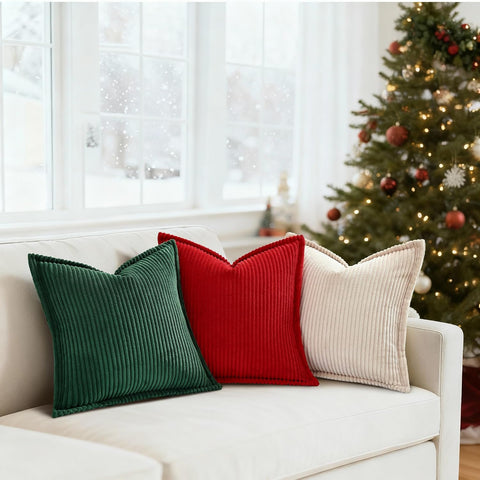 Mecatny Soft Corduroy Throw Pillow Covers 26x26 Set of 2 Christmas Green