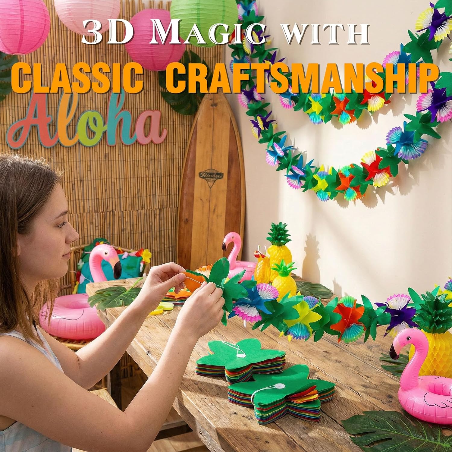 FUTUREPLUSX 6 Pack Tropical Hawaiian Garland Luau Party Decorations, 60ft